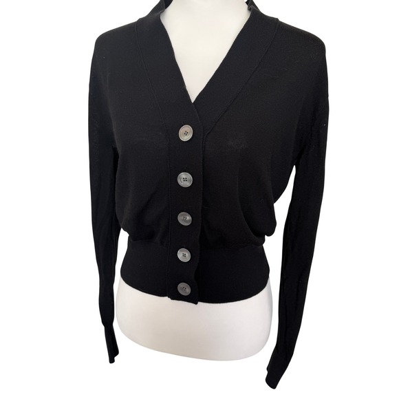 J.Crew Womens Black V-Neck Button Front Cardigan Sz S Academia Preppy Cotton - Picture 2 of 8